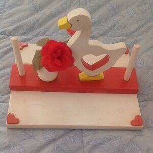 Napkin Holder Duck w/Hearts & Red Rose Accents